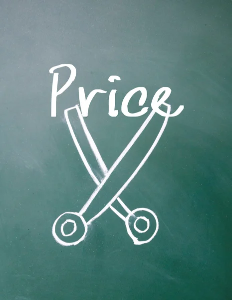 Scissors cut price symbol on blackboard — Stock Photo, Image