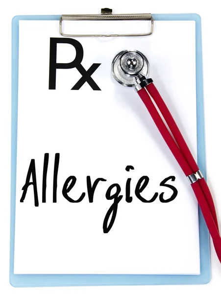 Allergies word write on prescription — Stock Photo, Image