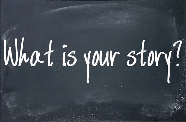 Wat is uw verhaal tekst schrijven op blackboard Stockafbeelding