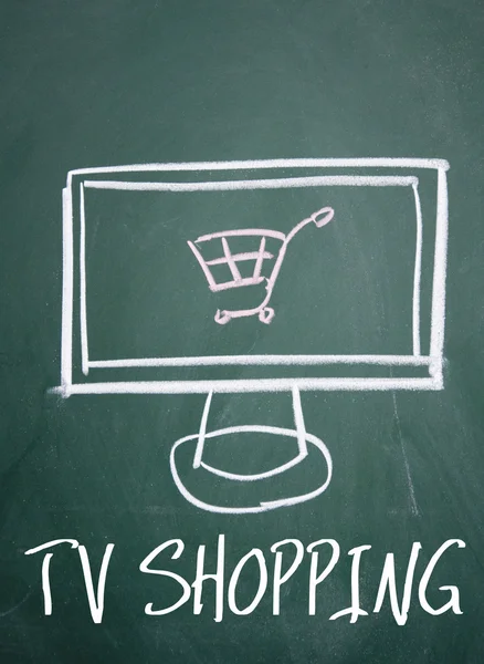 Enseigne tv shopping sur tableau noir — Photo