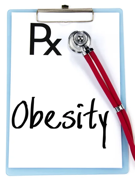 Palabra obesidad escribir en la prescripción — Foto de Stock