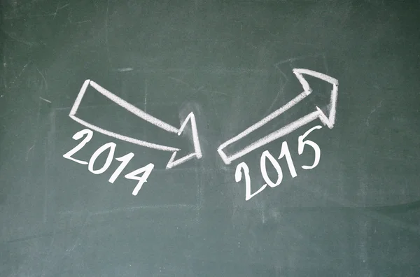 2014 down and 2015 up sign on blackboard — Stock Photo, Image