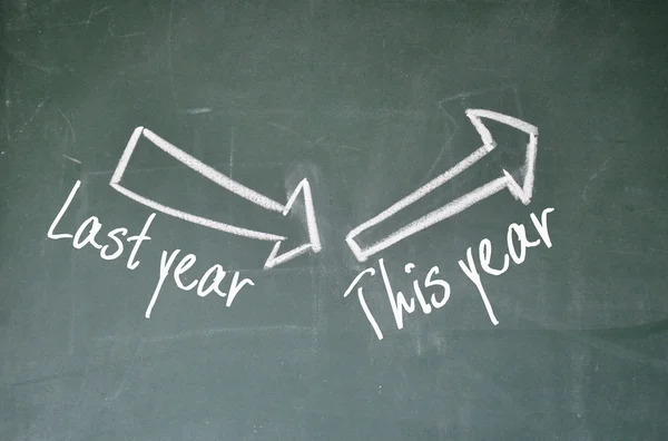 Last year and this year arrow on blackboard — Stock Photo, Image