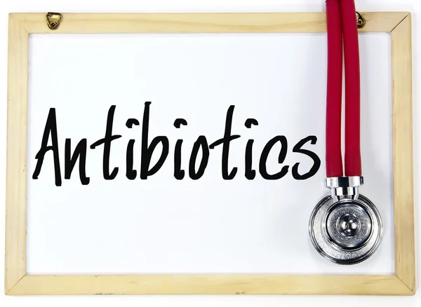 Antibiotics word write on blackboard — Stock Photo, Image