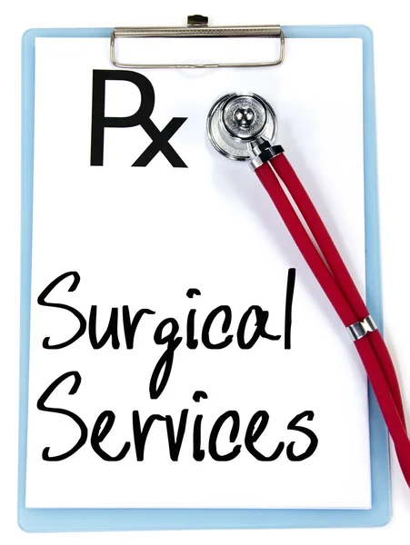 Surgical services text write on prescription — Stock Photo, Image