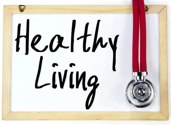Healthy living text write on blackboard — Stock Photo, Image