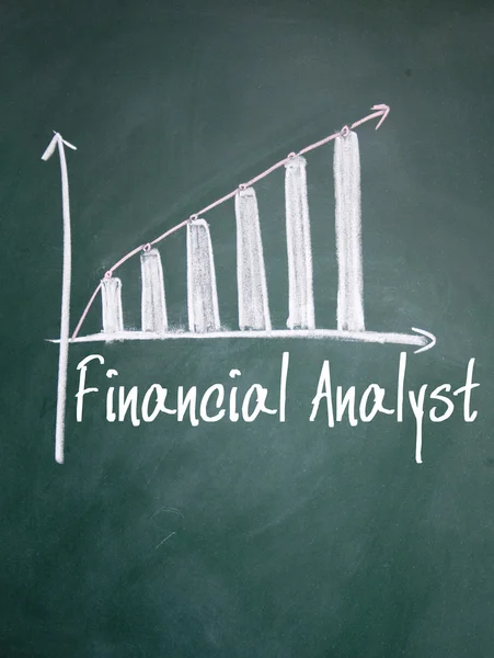 Analista financeiro sinal gráfico no quadro negro — Fotografia de Stock