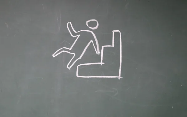 Let op natte vloer teken op blackboard — Stockfoto