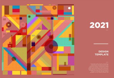Yeni Yıl 2021 renkli geometrik poster tasarım şablonları