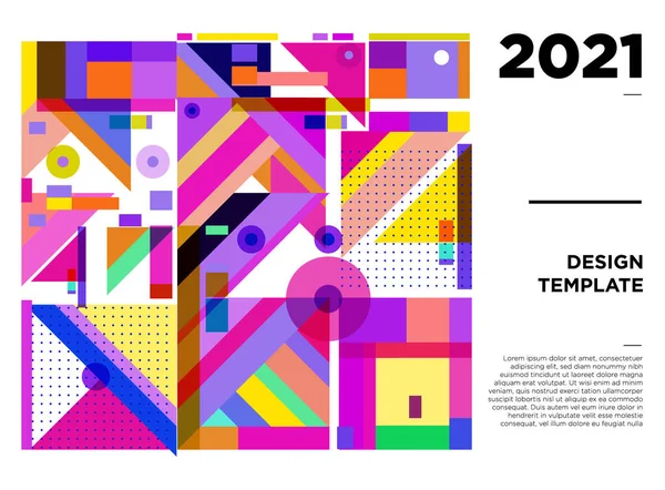 Yeni Yıl 2021 Renkli Geometrik Poster Tasarım Şablonları — Stok Vektör