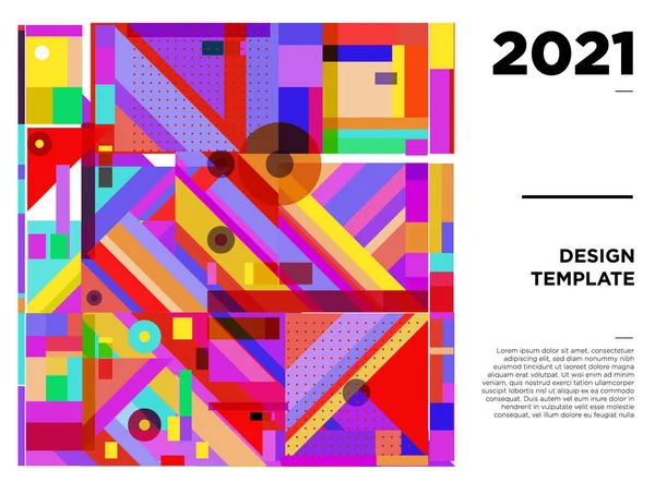 Yeni Yıl 2021 Renkli Geometrik Poster Tasarım Şablonları — Stok Vektör