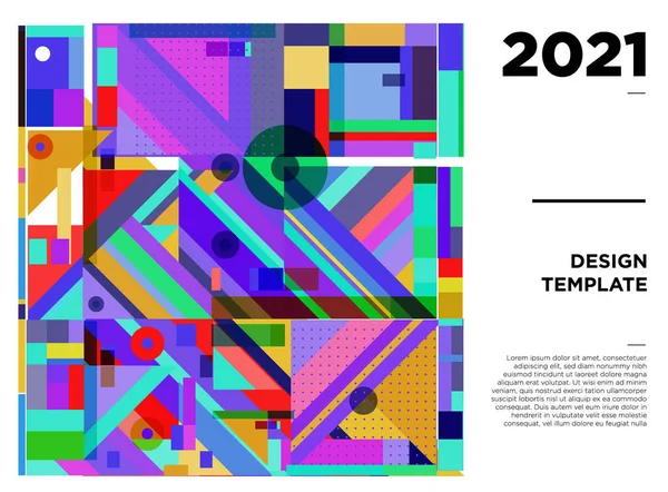 Yeni Yıl 2021 Renkli Geometrik Poster Tasarım Şablonları — Stok Vektör