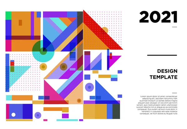 Yeni Yıl 2021 Renkli Geometrik Poster Tasarım Şablonları — Stok Vektör