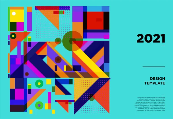 Yeni Yıl 2021 renkli geometrik poster tasarım şablonları