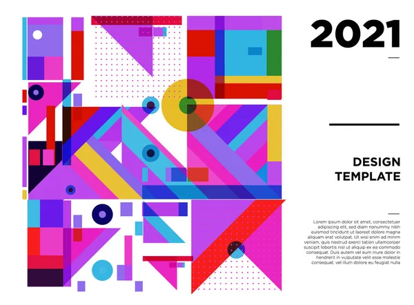 Yeni Yıl 2021 Renkli Geometrik Poster Tasarım Şablonları — Stok Vektör