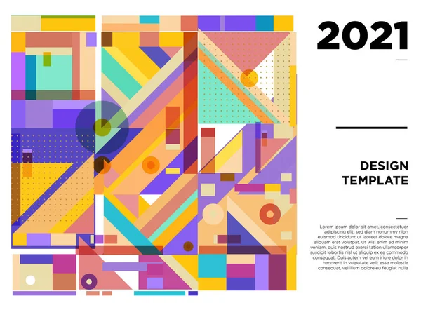 Yeni Yıl 2021 Renkli Geometrik Poster Tasarım Şablonları — Stok Vektör