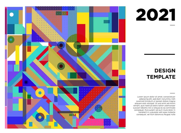 Nowy Rok 2021 Kolorowe Geometryczne Szablony Projektu Plakatu — Wektor stockowy