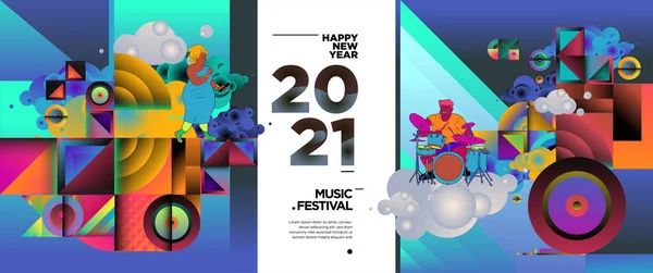 Nuovo Anno 2021 Festival Musica Festa Modello Banner Celebrazione Rock — Vettoriale Stock