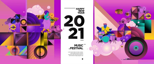 Ano Novo 2021 Festival Música Festa Modelo Banner Celebração Rock — Vetor de Stock