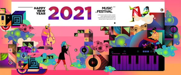 Ano Novo 2021 Festival Música Festa Modelo Banner Celebração Rock — Vetor de Stock