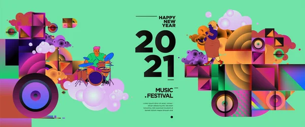 New Year 2021 Music Festival Party Celebration Banner Template Rock — Stockový vektor