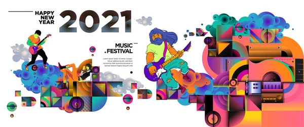 Año Nuevo 2021 Festival Música Banner Celebración Fiesta Plantilla Rock — Archivo Imágenes Vectoriales