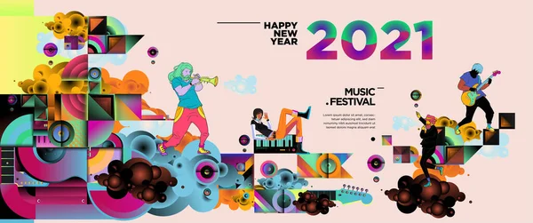 New Year 2021 Music Festival Party Celebration Banner Template Rock — Stock Vector