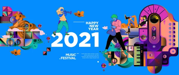 New Year 2021 Music Festival Party Celebration Banner Template Rock — Stockový vektor