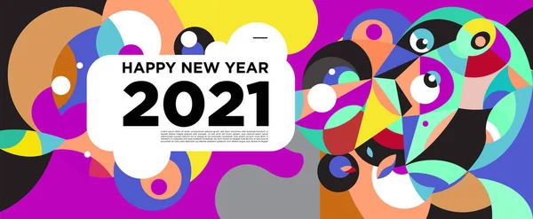 Feliz Año Nuevo 2021 Tarjeta Felicitación Banner Fondo Colorido Para — Vector de stock