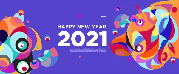 お正月2021お祝いのためのグリーティングカードバナーカラフルな背景 — ストックベクタ