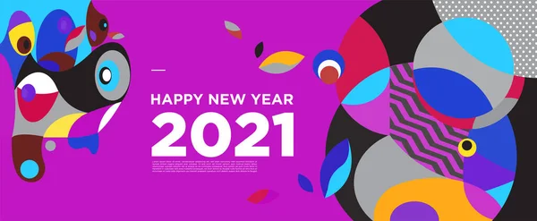 Feliz Ano Novo 2021 Saudação Banner Cartão Fundo Colorido Para —  Vetores de Stock