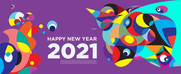 Feliz Ano Novo 2021 Saudação Banner Cartão Fundo Colorido Para —  Vetores de Stock