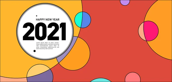 ハッピーニューイヤー2021カード カラーサークルと明るいベクトルイラストパンフレット — ストックベクタ