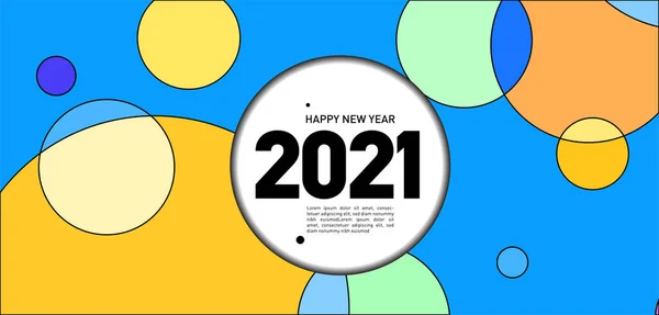 ハッピーニューイヤー2021カード カラーサークルと明るいベクトルイラストパンフレット — ストックベクタ