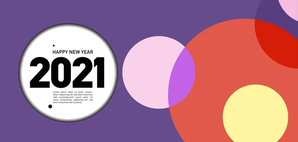 Happy New Year 2021 Carte Luminos Vector Ilustrație Broșură Cercuri — Vector de stoc