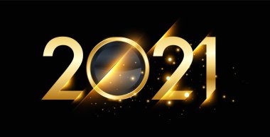 Yeni Yıl 2021, tebrik kartı tasarımı için altın harfli metin