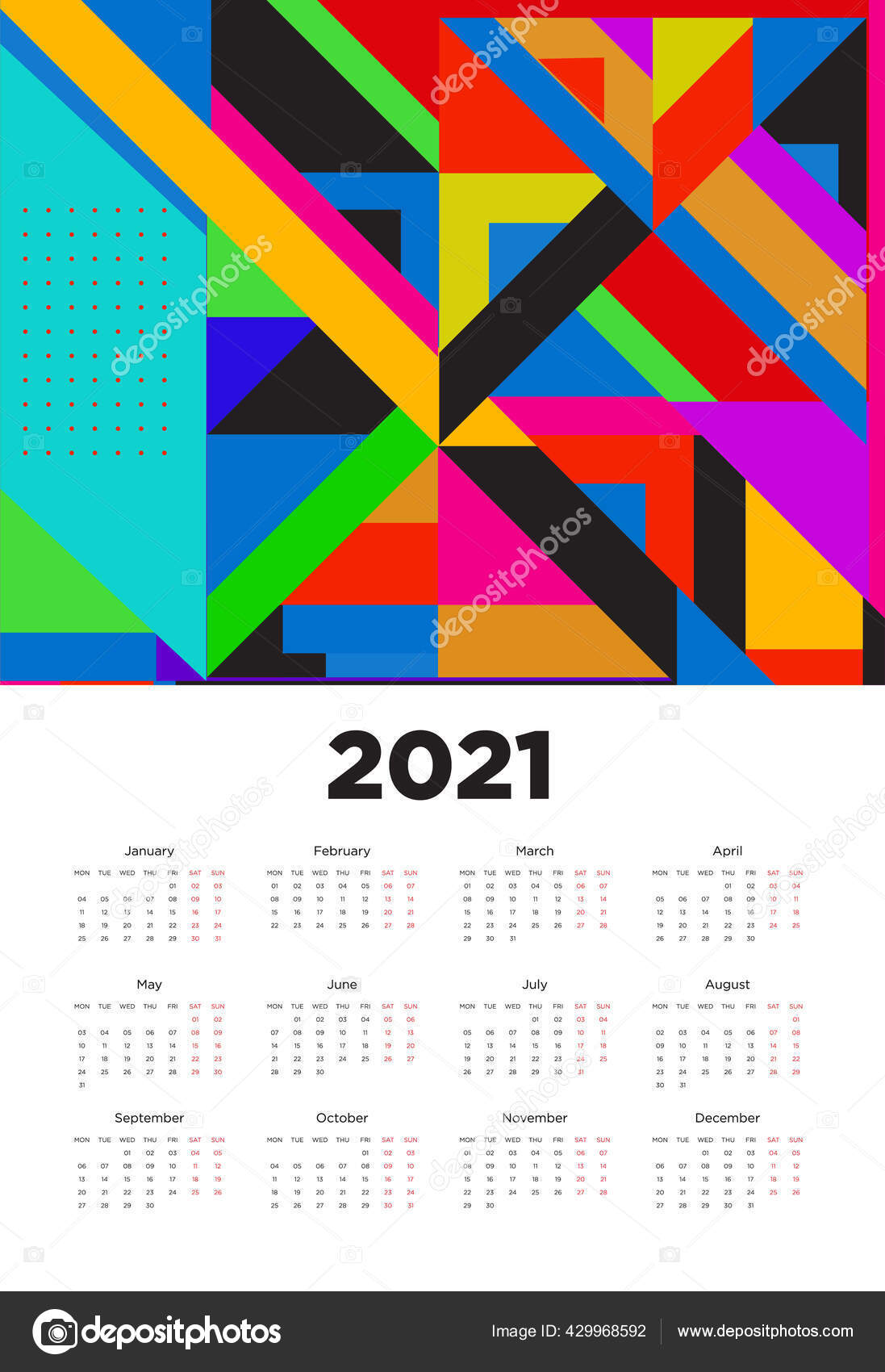 Desain Kalender Tahun Baru 2021 Dengan Pola Latar Belakang Geometris Stok Vektor C Rebermant 429968592