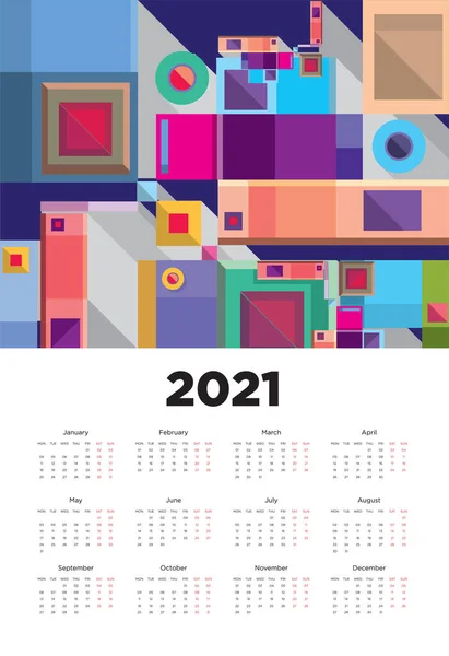 New Year 2021 Calendar Design Colorful Geometric Background Pattern Design — Stock Vector