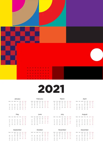 Neues Jahr 2021 Kalenderdesign Mit Bunten Geometrischen Hintergrundmustern — Stockvektor