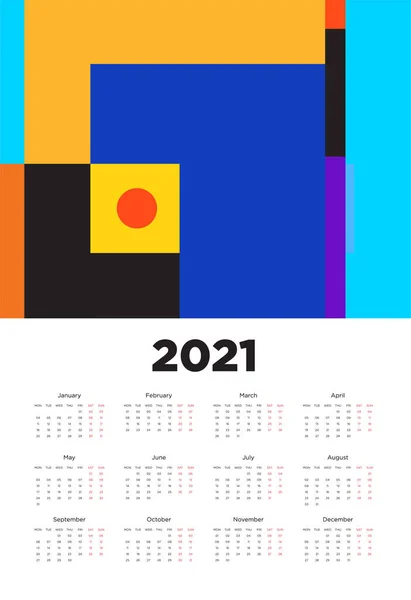 Nouvel 2021 Conception Calendrier Avec Motif Fond Géométrique Coloré — Image vectorielle