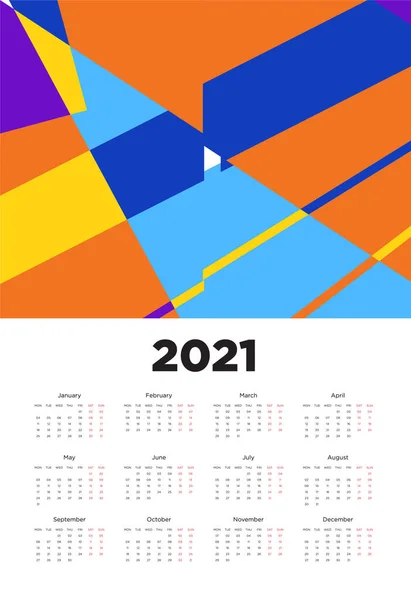 Новий Рік 2021 Календарний Дизайн Барвистим Геометричним Дизайном Фону — стоковий вектор