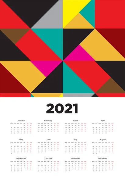 Nytår 2021 Kalender Design Med Farverige Geometriske Baggrund Mønster Design – Stock-vektor