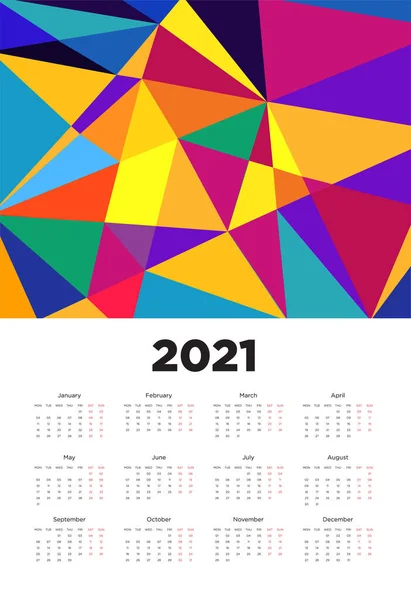 Ano Novo 2021 Projeto Calendário Com Design Fundo Geométrico Colorido — Vetor de Stock