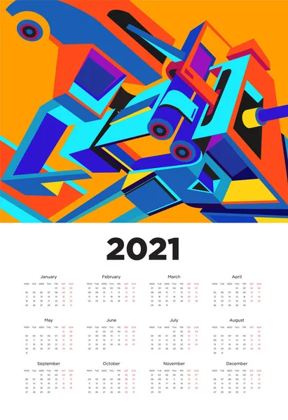 Nový Rok 2021 Kalendář Design Barevným Geometrické Pozadí Vzor — Stockový vektor