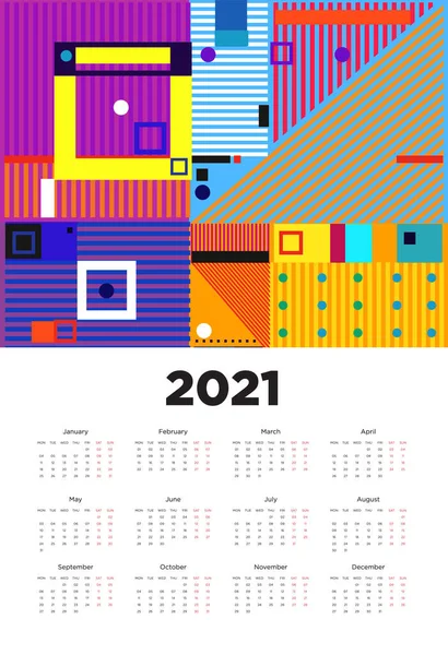 Nowy Rok 2021 Projekt Kalendarza Kolorowym Geometrycznym Wzorem Tła — Wektor stockowy