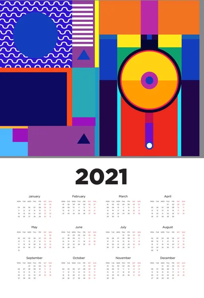 Nyår 2021 Kalender Design Med Färgglada Geometriska Bakgrund Mönster Design — Stock vektor