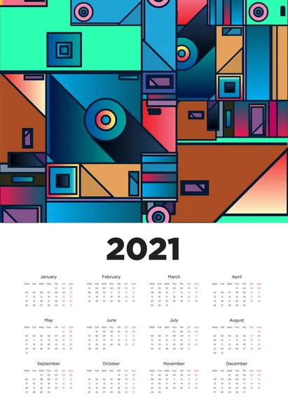 Ano Novo 2021 Projeto Calendário Com Design Fundo Geométrico Colorido —  Vetores de Stock