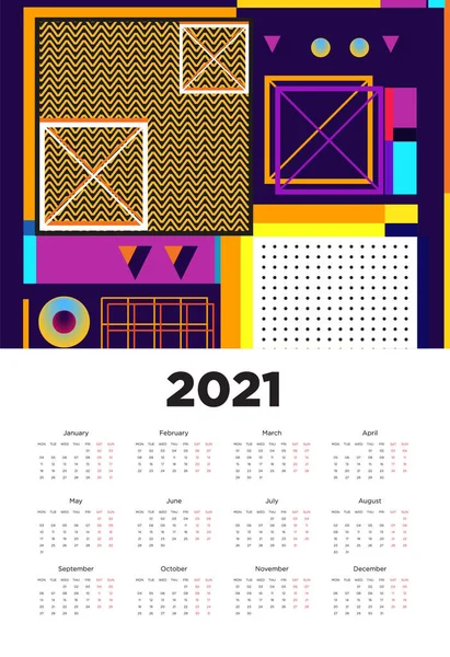 Ano Novo 2021 Projeto Calendário Com Design Fundo Geométrico Colorido —  Vetores de Stock