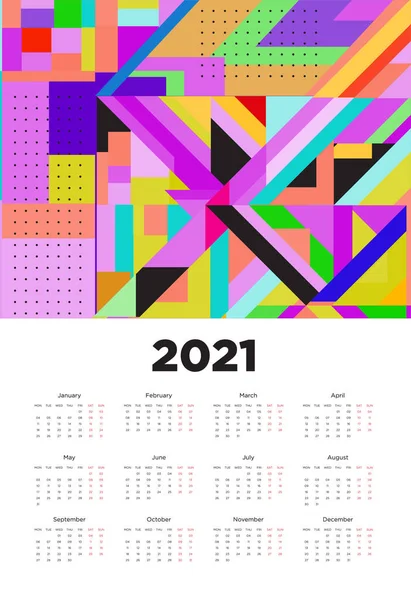 Nyår 2021 Kalender Design Med Färgglada Geometriska Bakgrund Mönster Design — Stock vektor