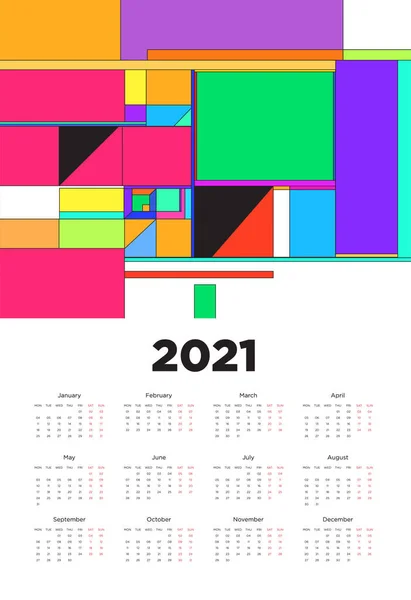 Neues Jahr 2021 Kalenderdesign Mit Bunten Geometrischen Hintergrundmustern — Stockvektor